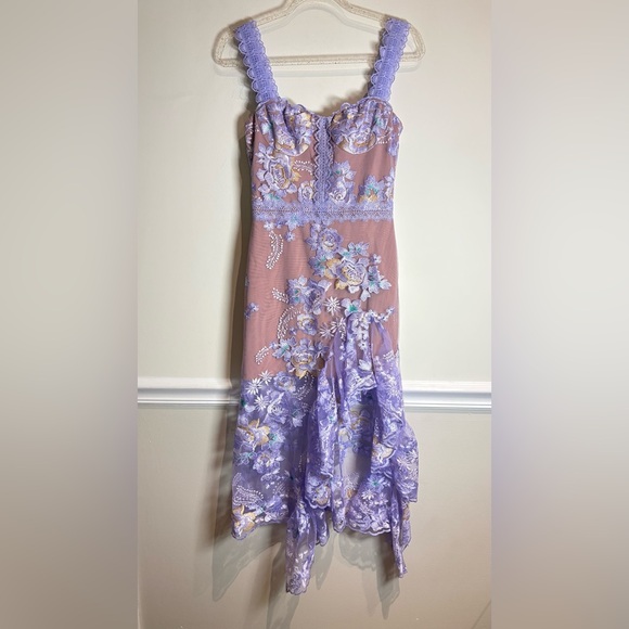 Bronx and Banco NWOT Eva Midi Dress in Lilac Floral Embroidery Size XS US 2 - Picture 7 of 14